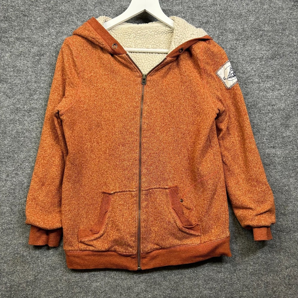Quiksilver Full Zip Hoodie Jacket Women's Orange Sherpa Fleece Stretch Winter Sm